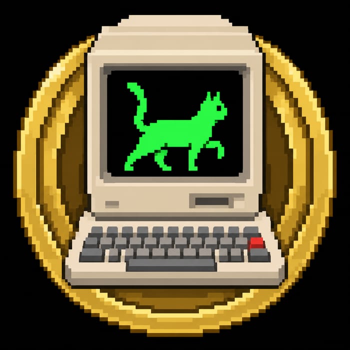 OTCatwalk logo showing a strutting green pixel cat on the screen of a beige retro computer.